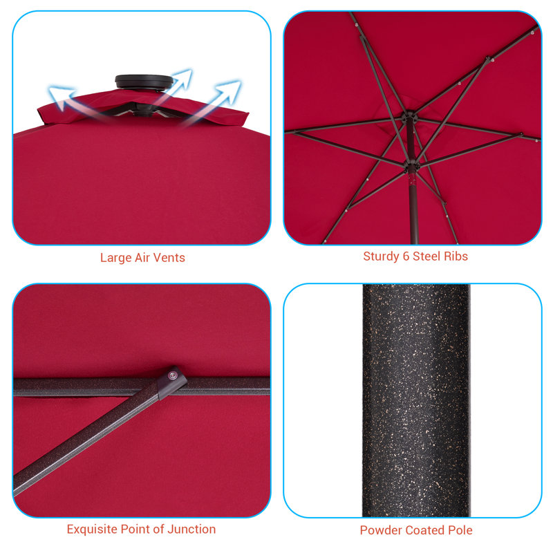Parasol de marché rectangulaire éclairé 120 po x 78 po Dorando, Rouge
