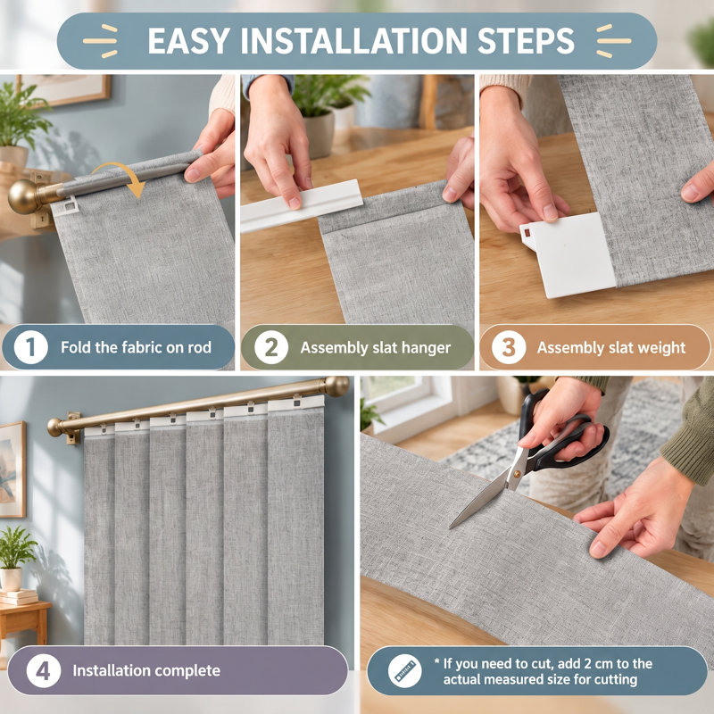 Grey polyester vertical-blind replacement slats, 34 Pack, with light-filtering coverage for sliding glass doors and patio areas.