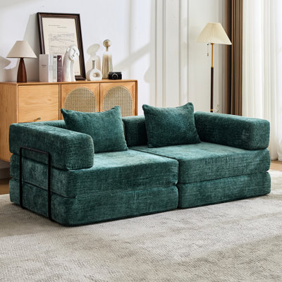 Canapé convertible 2 places foncé, structure de forme fixe, tissu chenille pour regarder la télévision dans la chambre à coucher, pliable, désossé avec un ami