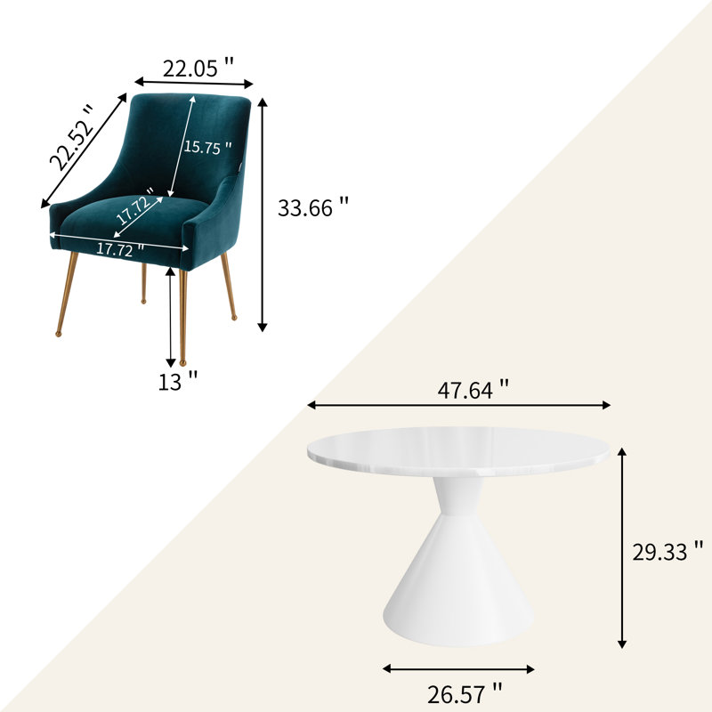 Magallanes 4 - Person Round Table Dining Set with Velvet Dining Chairs, Lake Green, White