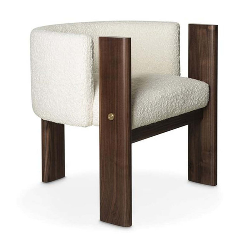 Egg Designs Boucle & Walnut Occasional Chair, White