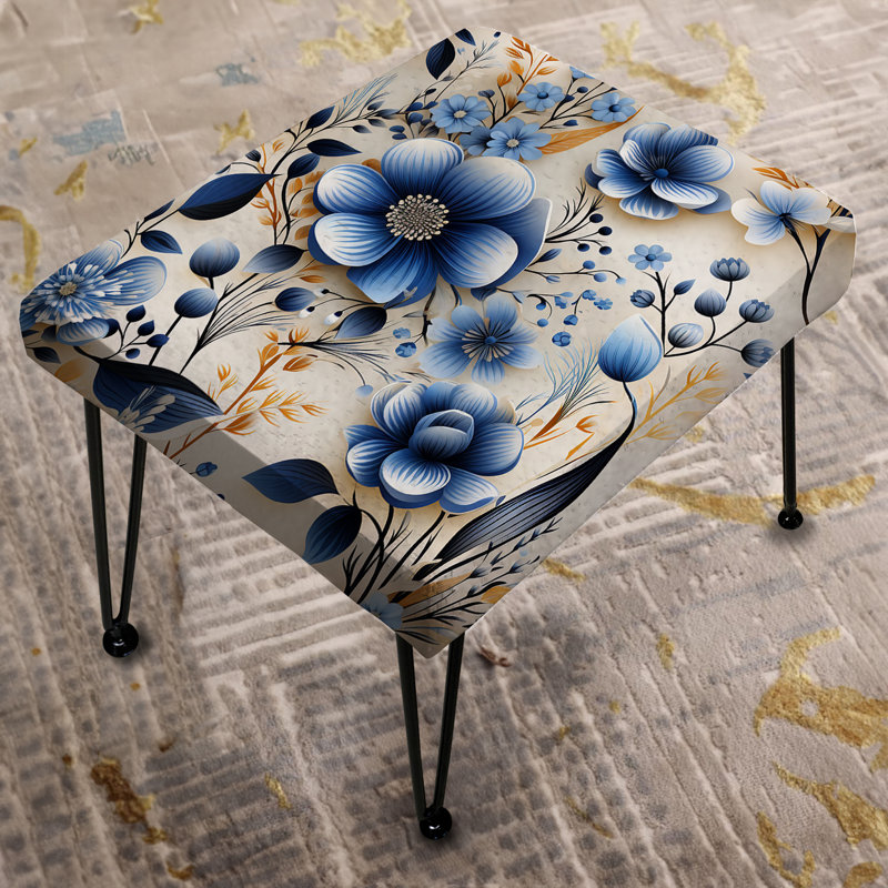 Bleu et blanc Mystic Reverie Blooming Delights - Repose-pieds rectangulaire floral