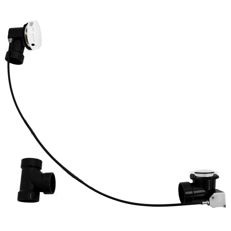 35" Cable Drive Bathtub Pop-Up Drain Trim with Rotary Overflow and Sch. 40 ABS Fittings, Powder Coat White