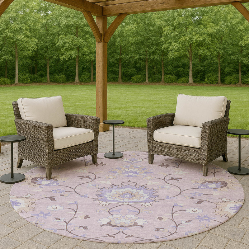 Machine Washable Indoor/Outdoor Mattera ACN2291 Global Rug, Round 8'