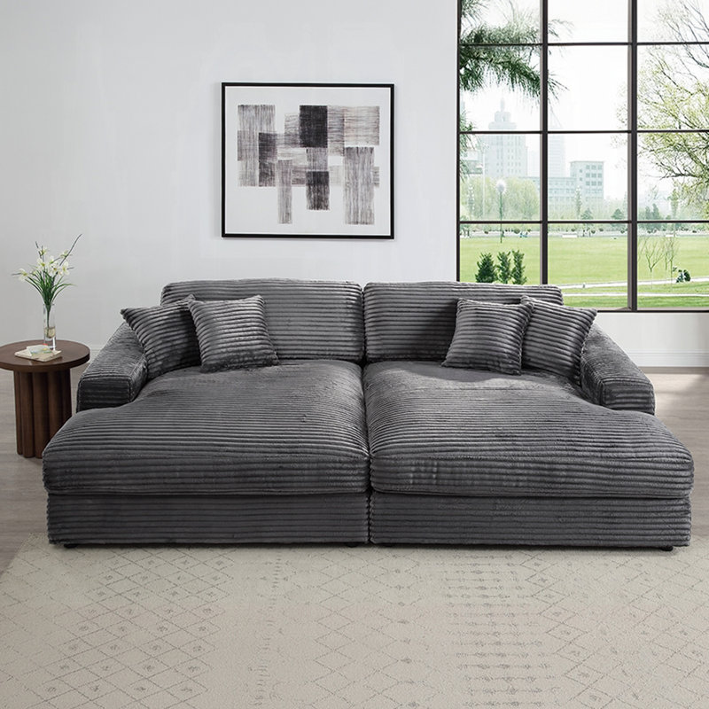 Canapé modulaire rembourré en tissu Corduroy avec 4 coussins gris foncé, Velours côtelé gris foncé