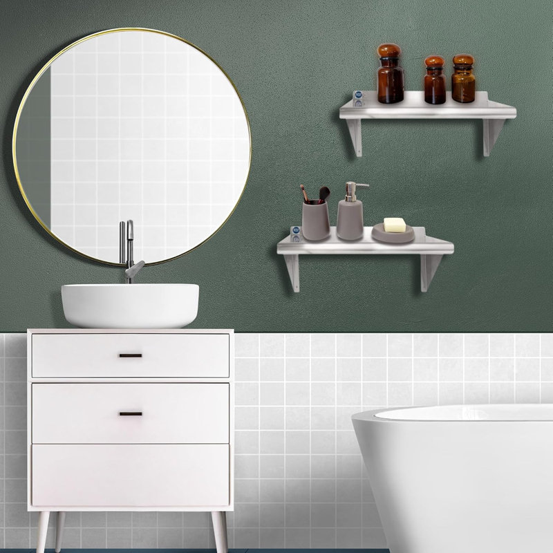 Étagère commerciale murale en acier inoxydable l 24 po x P 6 po avec supports de fixation H 8 po Express KitchQuip - ensemble de 2