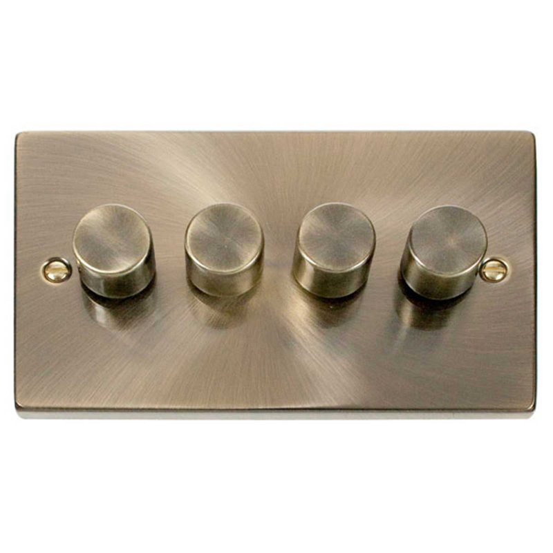 Antique Brass 4 Gang 2 Way LED 100W Trailing Edge Dimmer Light Switch