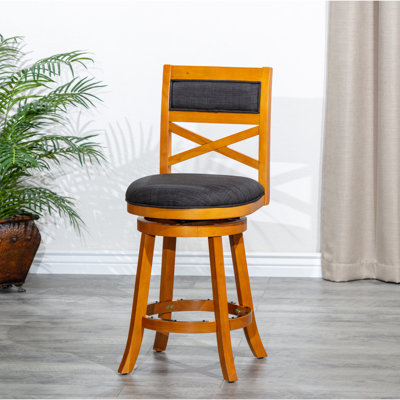 Tabouret de 30 po au fini naturel avec siège confortable en tissu gris anthracite