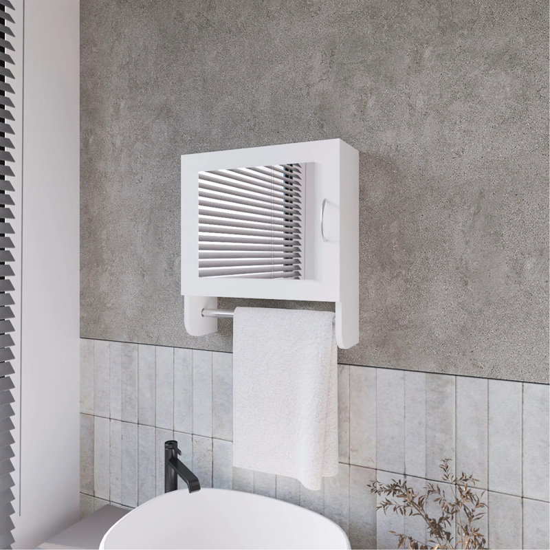 Armoire de salle de bain moderne blanche avec barre à serviettes et support à miroir intégré inclus - et style