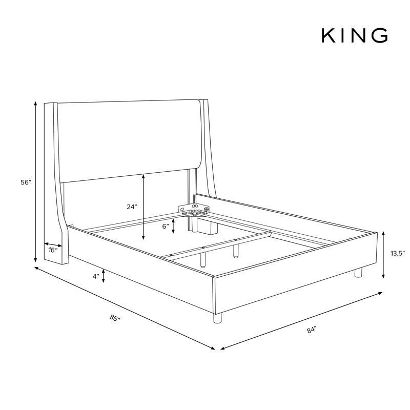 Avala Upholstered Wingback Bed, King, Classic Ink Performance Velvet