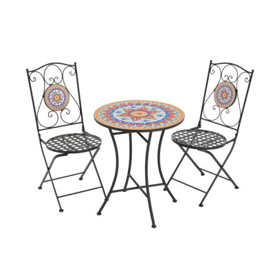 Lambert Black Iron and Ceramic Tile Outdoor Chat Set