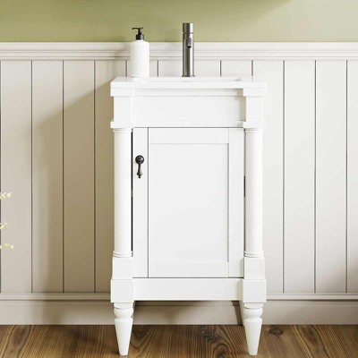 Meuble-lavabo moderne autoportant moderne de 18 pouces avec lavabo en céramique, armoire de rangement avec porte et tablette réglable