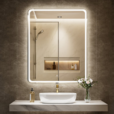 3 Color Light Memory LED Illuminated Dimmable Anti Fog Makeup Vanity Bathroom Mirror