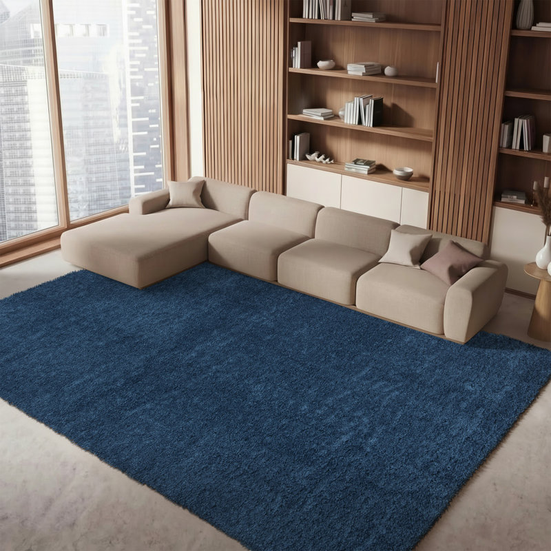 Brittney Performance solid color shag rug, Navy, Rectangle 6 pi x 9 pi