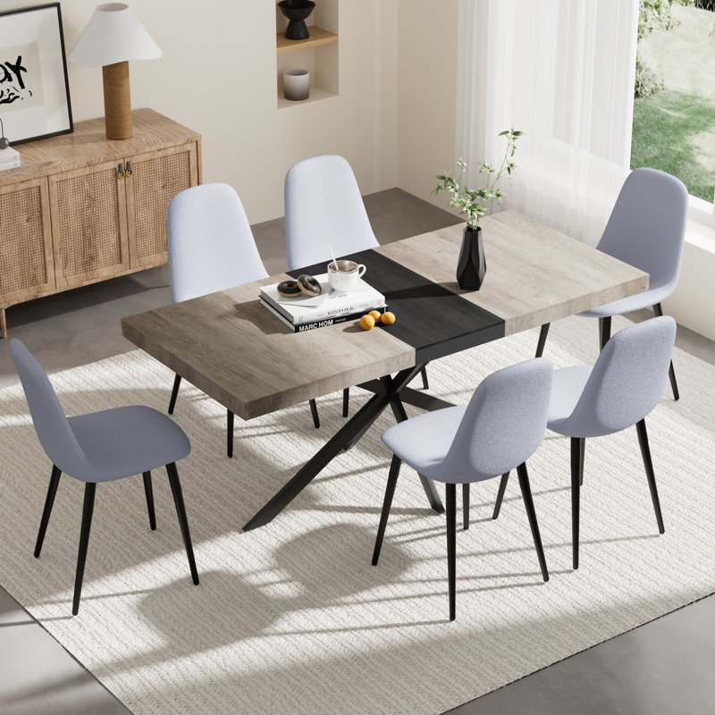 Ensemble de salle à manger à piédestal extensible avec chaises, 7, Gris clair, Gris clair