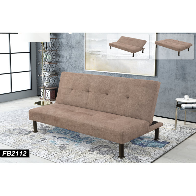 Iselys Twin 64'' Upholstered Convertible Sofa, Brown Linen