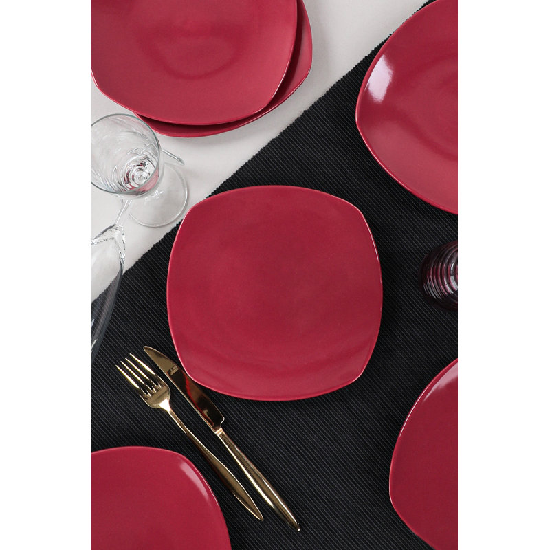 Ensemble d'assiettes à dessert élégantes en céramique (6 pièces), rouge, 8,7 x 8,7 x 0,9 pouces | 100% céramique, va au micro-ondes et au lave-vaisselle | Parfait pour servir des gâteaux, des desserts et des apéritifs, un design élégant et durable