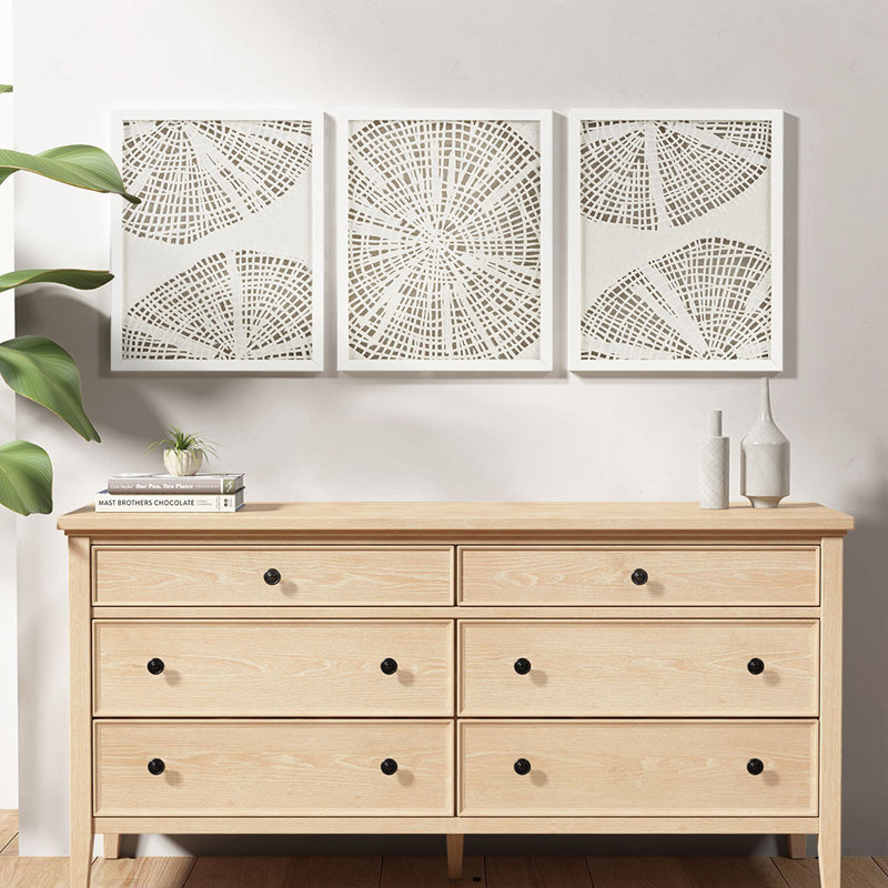 Framed Abstract Coastal Rice Paper 3-Piece Wall Art Set