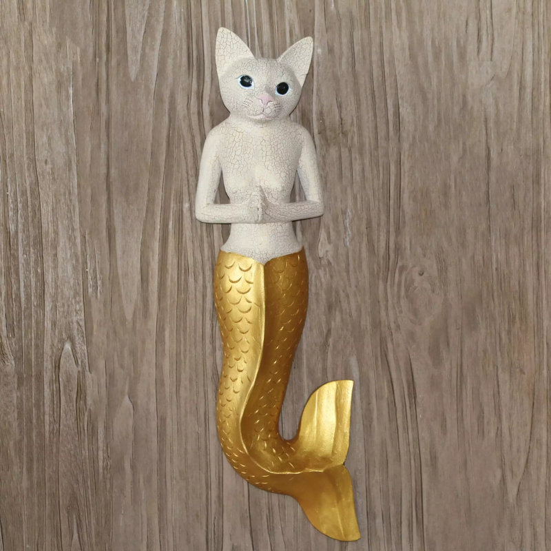 Mermaid Kitty Sculpture, Gray