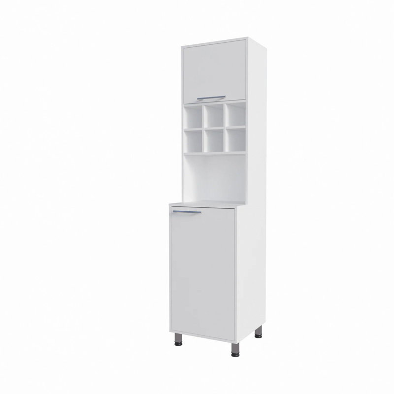 Kitchen Storage, White Kitchen Pantry With Pneumatic Door And Open Storage