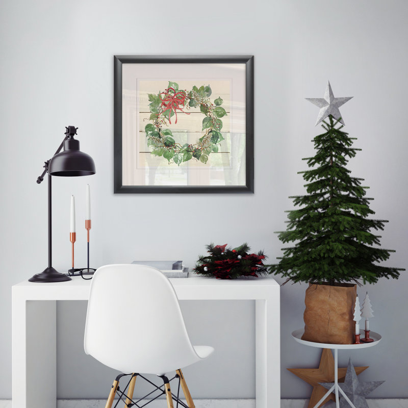 « couronne de noël », peinture, Blanc / aubergine / banane / brun clair / rouge br, H 17,5 po x l 17,5 po x P 1,5 po