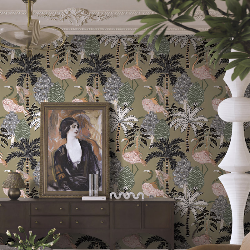 Rouleau de fleurs tropicales Muse, Olive