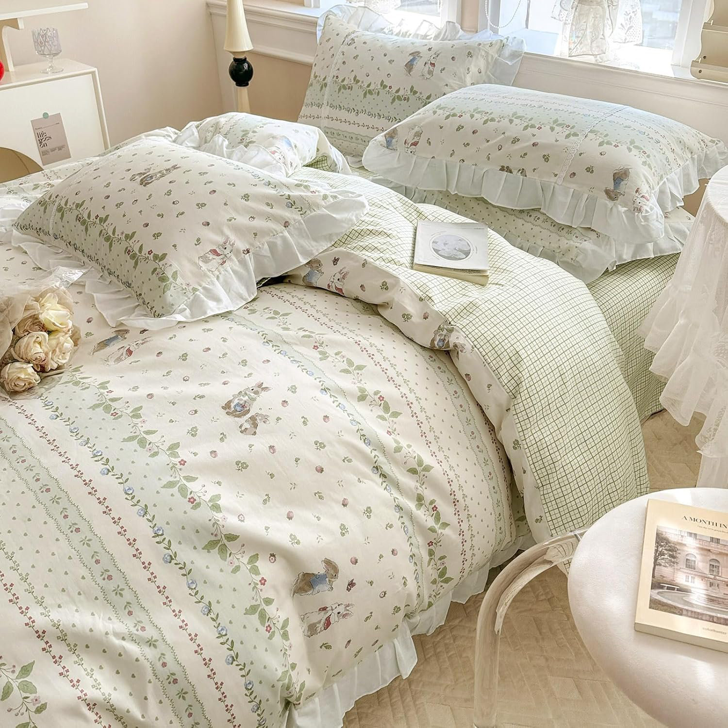 CoastalCart Twin Comforter Set With Flower Green Leaves Prints White ...