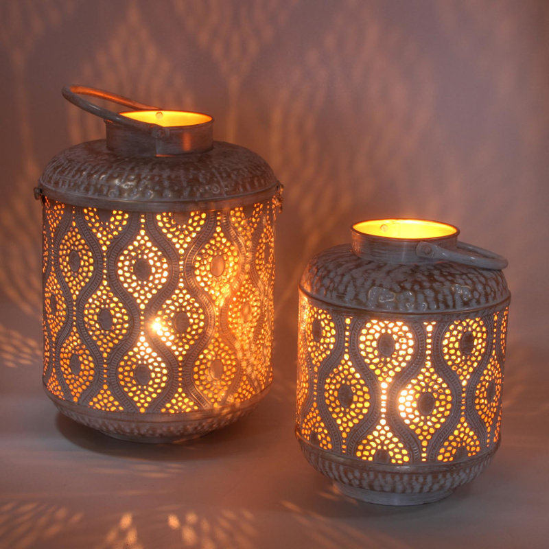2 Piece Iron Tabletop Lantern Set