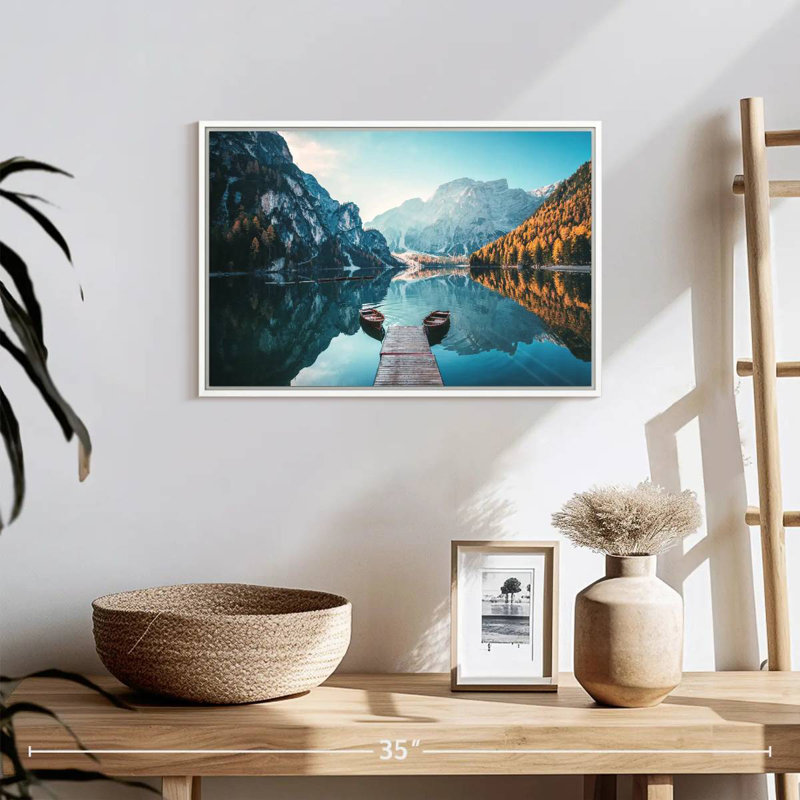 Jetée du lac Braies, Cadre flottant blanc, 19 po x 13 po