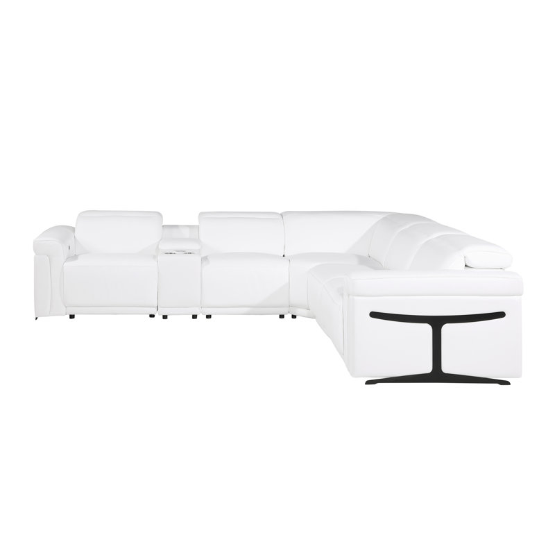Suhur 6 - Piece Top Grain Italian Leather Power Reclining Sectional, White Genuine Leather