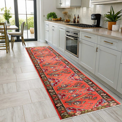 Tapis de couloir antidérapant rose et rouge