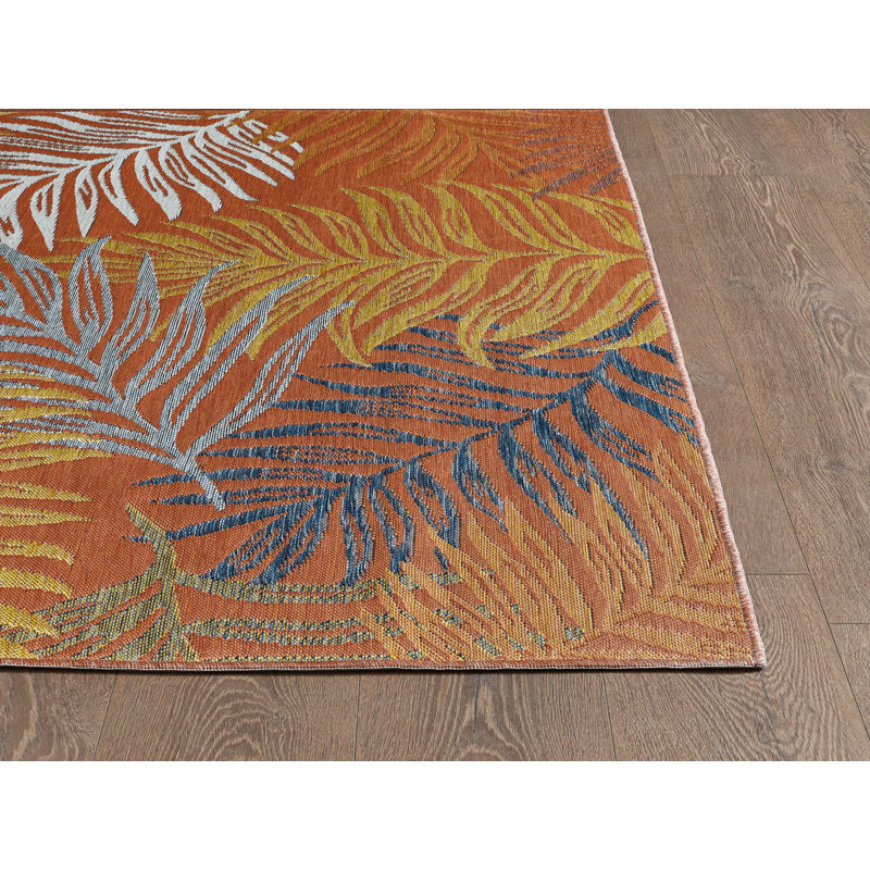 Dahlia Palms Machine Woven Performance Area Rug - Blue/Rust - 7'10" x 10', 7'10" x 10', Blue; Rust