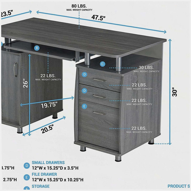 Bureau d'ordinateur complet avec rangement, Gris