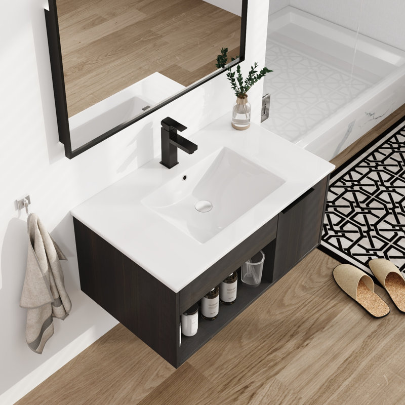 Meuble-lavabo simple 30 po avec comptoir en céramique et meuble-lavabo flottant, 30"