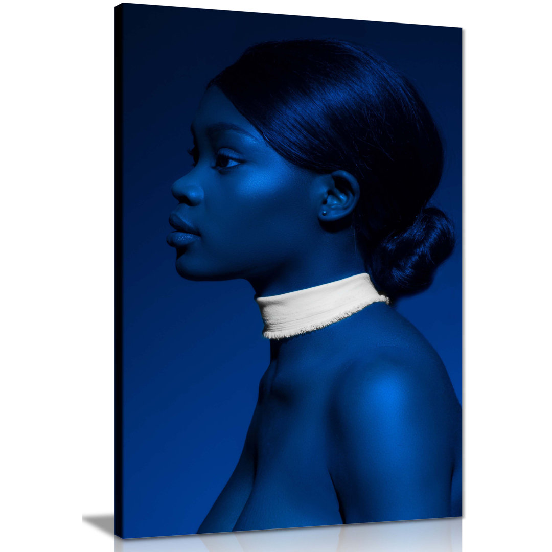 Panther Print Fine Art Prints Woman Blue Avatar in Yellow Collar Portrait Artistic Framed Canvas Prints, Pictures for Home Walls, Bedroom, Living Room