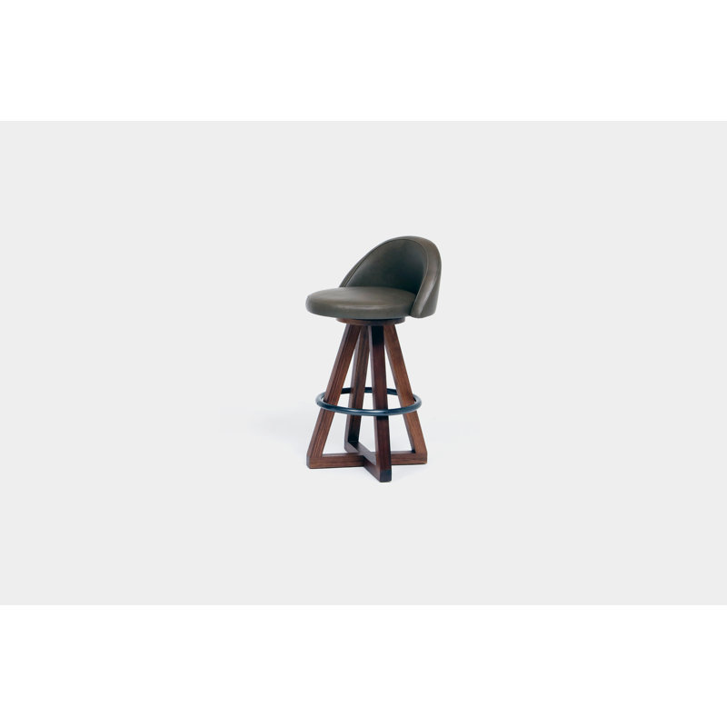 X2 Seat Top 26" Swivel Bar Stool, Smoke, Blackened Steel, Black Oak