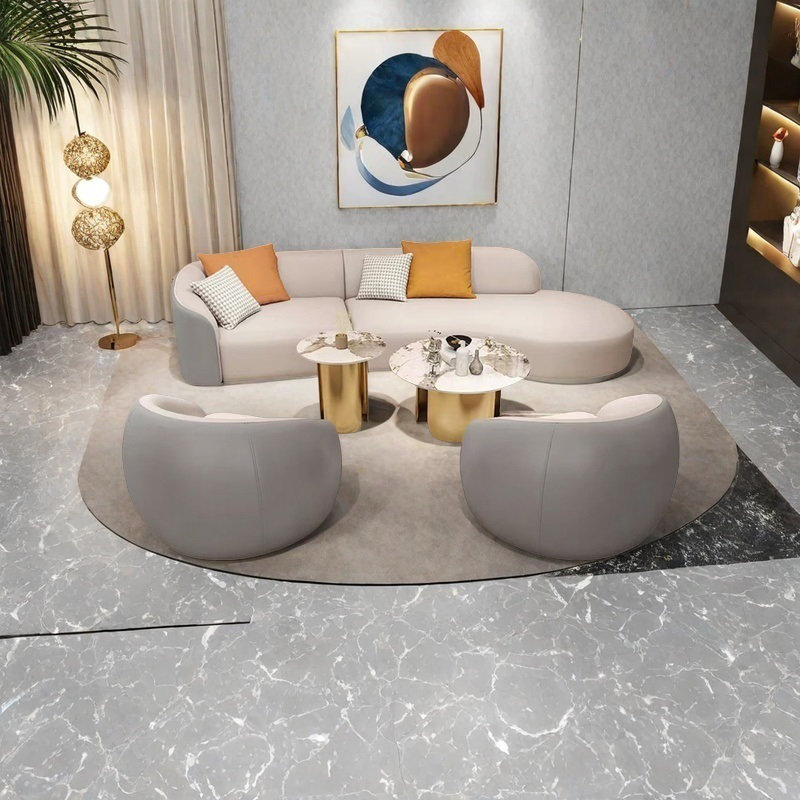 Ensemble de canapé de bureau Light Luxury, Gris / Blanc cassé