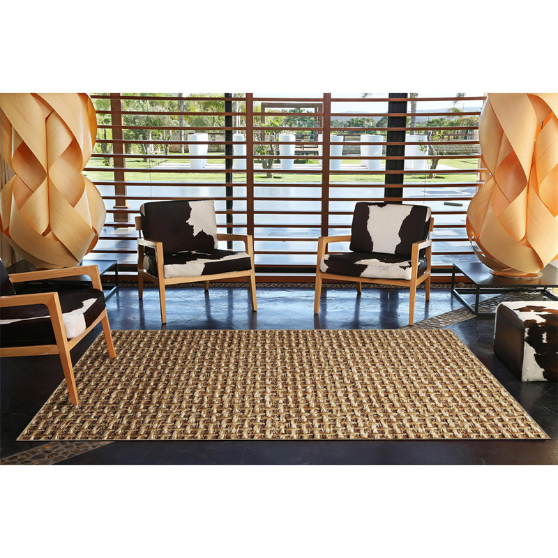 Base tissée et tapis lavable avec motifs à nœuds dans des tons d'osier, Tapis de couloir 2 pi 8 po x 9 pi 11 po