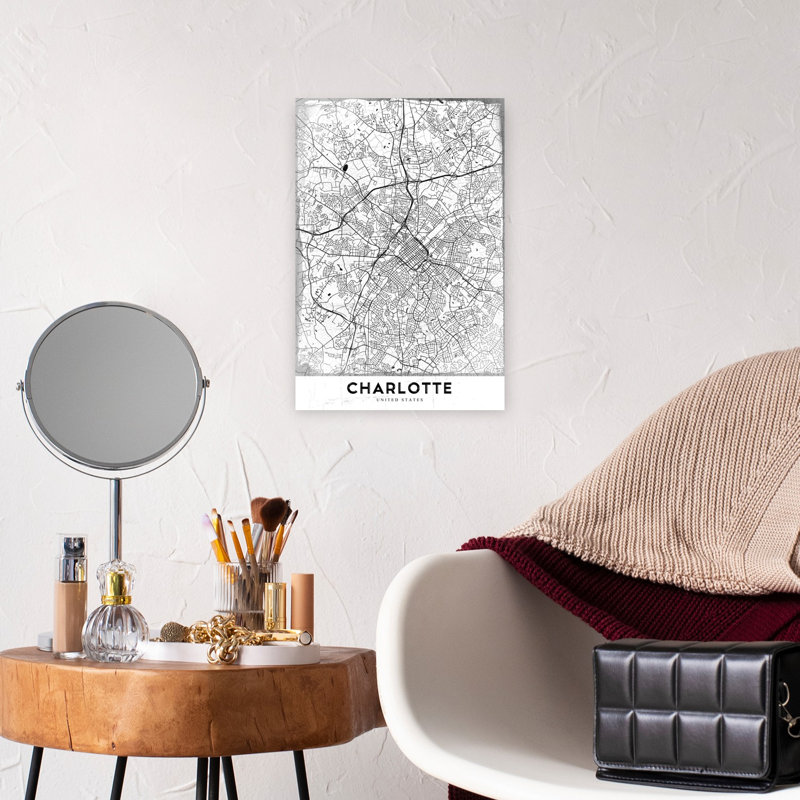 Charlotte City Map Retro Vintage Abstract City Wall Art Print 1 Piece Wrapped Canvas Wall Art, 45.72cm H x 30.48cm W