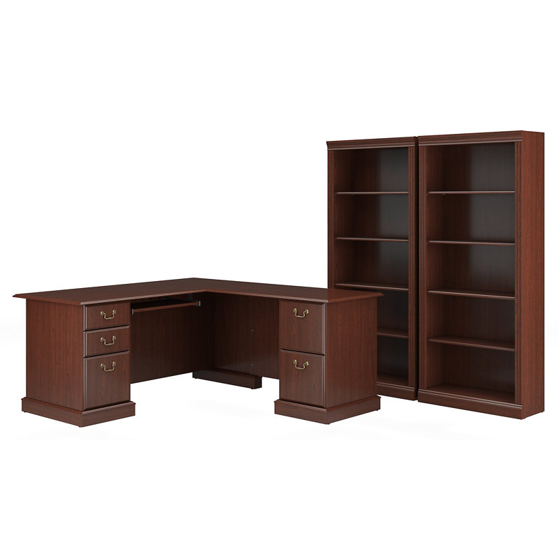 Ensemble de bureau d'ordinateur en L 3 pièces Saratoga, Brun