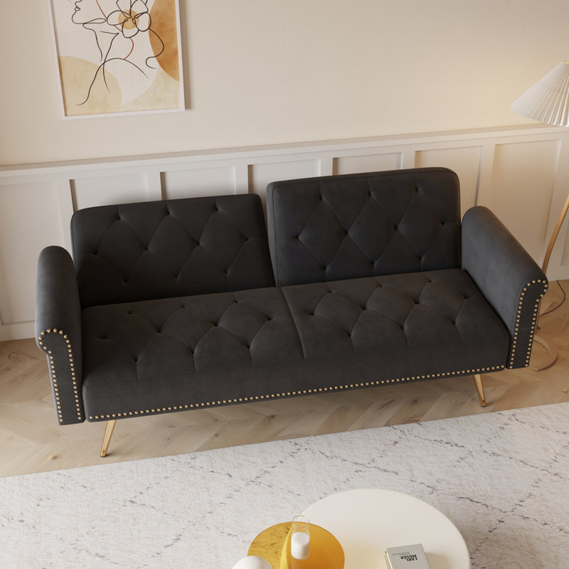 Tufted Loveseat, Upholstered Sofa With Throw Pillow, Black