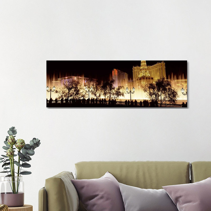 Hotels In A City Lit Up At Night, The Strip, Las Vegas, Nevada, USA #2 - Wrapped Canvas Panoramic Print