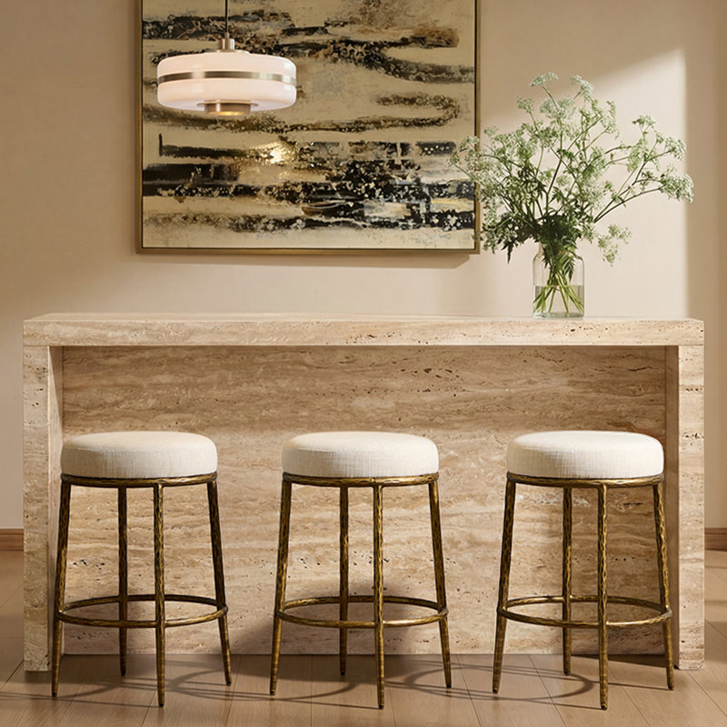 Ensemble de 3 tabourets de bar 26,5 po à hauteur de comptoir moderne sans dossier Glam, Martelé doré, 3
