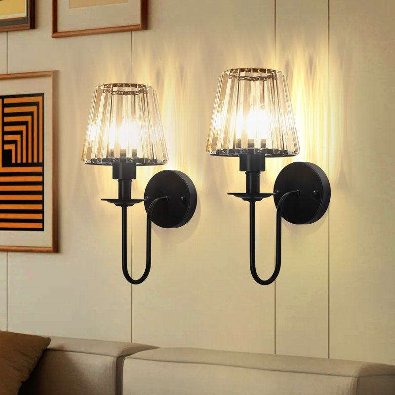 Applique murale 1 lumière en cristal noir à intensité variable pour le salon, la chambre à coucher et la salle de bain