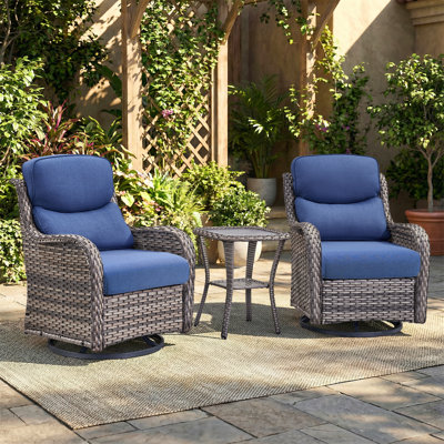 Simle 2 - Person Outdoor Seating Group PE Wicker Swivel Glider Chair With Cushions And Side Table