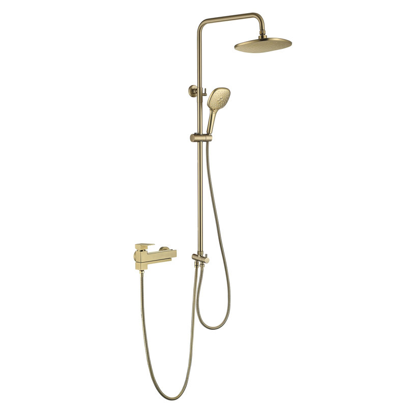 Système de douche de baignoire avec douche à main et robinet de douche à poignée simple Exposed, Or brossé