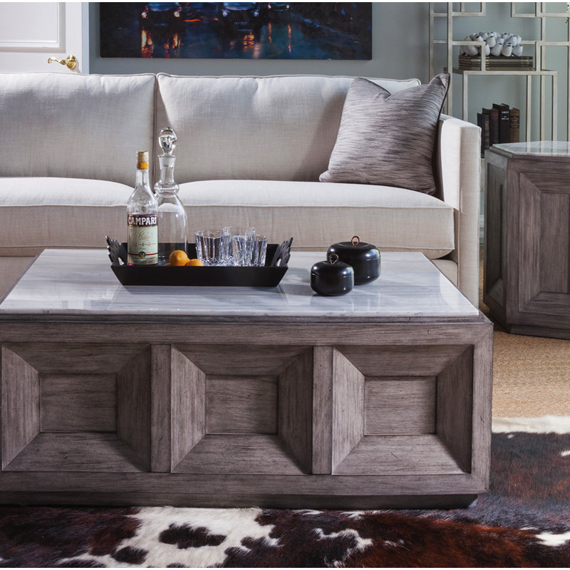 Gray Mahogany Rectangular Cocktail Table with Marble Top