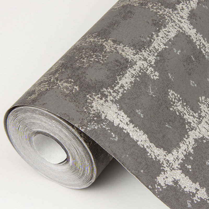 Shea 33' L x 20.5" W Wallpaper Roll, Charcoal Distressed