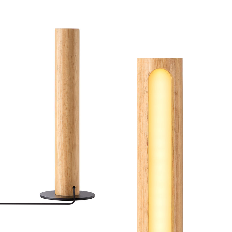Cylinder Solid Wood Dimmable LED Table Lamp, Natural Wood
