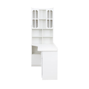 L-Shaped Corner Computer Desk  For Home Office Or Study Desk, Study Modern Style Table With Drawers, Bookshelf & Hutch, 2-In-1 L-Shaped Design, Large Working Space